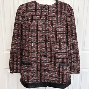 NWT Express Burgundy & Black Metallic Tweed Boucle Faux Leather Jacket XL
